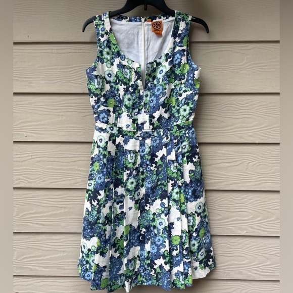 Tory Burch White Blue & Green Casual Dress - Picture 2 of 12